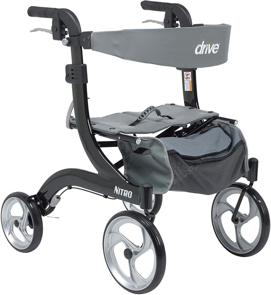 walkers with wheels - Drive Medical Nitro Aluminum Rollator, Hemi Height, 10 Inch Casters