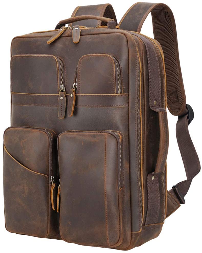 TIDING 17.3" Vintage Leather Laptop Backpack