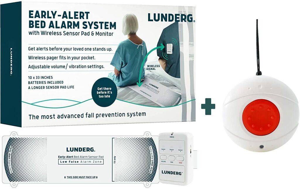 Bed Alarms for Elderly - Lunderg Early Alert Bed Alarm System with Call Button, Wireless Bed Sensor Pad & Pager