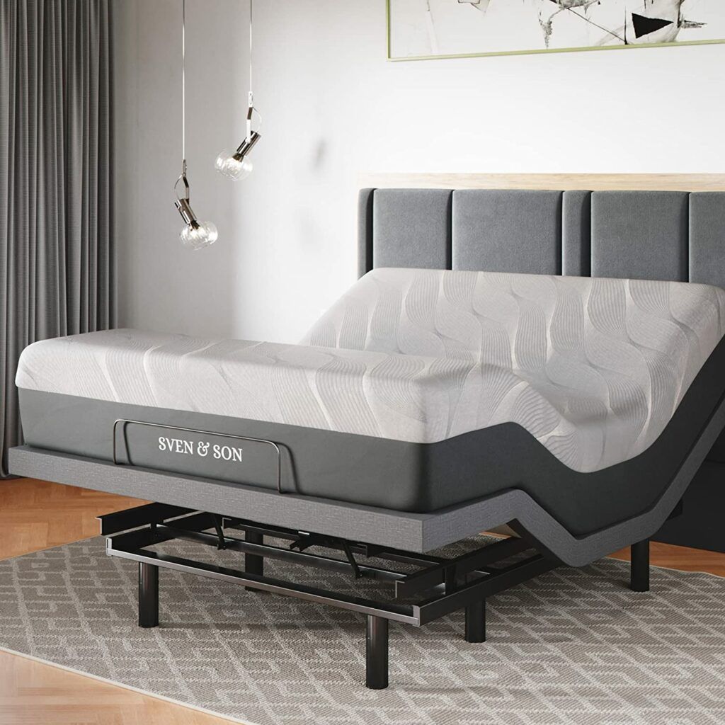  Adjustable Beds for Seniors - 3. Sven & Son Queen Adjustable Bed Base Frame w/14” Luxury Cool Gel Memory Foam Hybrid Mattress