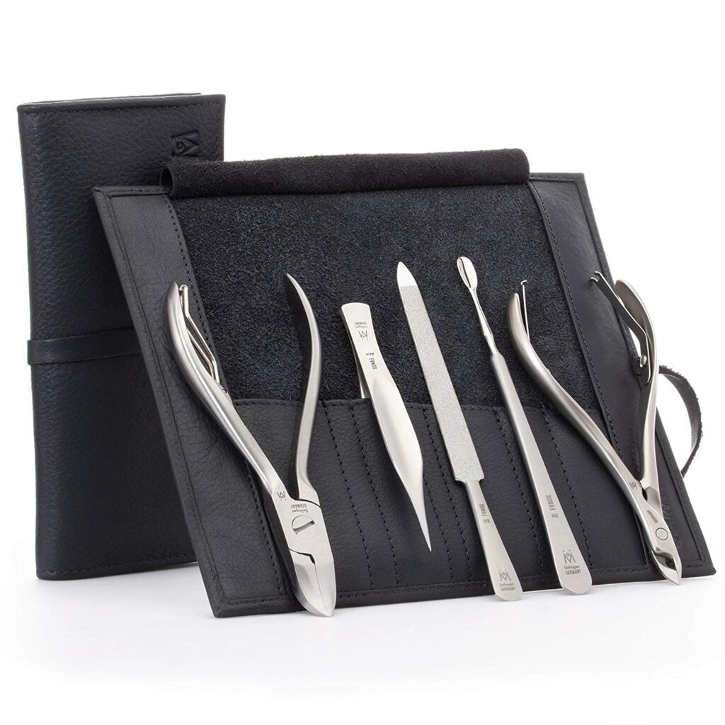 nail clippers for seniors-GERMANIKURE 5pc Manicure Set in Black Leather Case