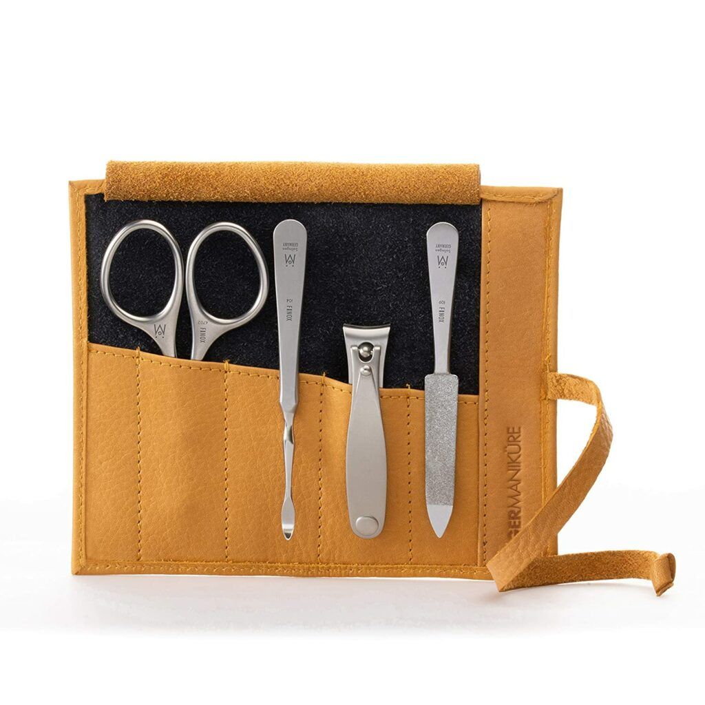 nail clippers for seniors-.GERMANIKURE 4pc Manicure Set in Yellow Leather Case
