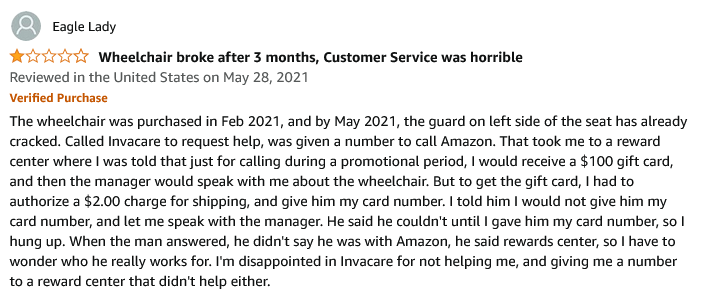 Invacare Tracer IV Wheelchair-1 Star Reviews From Amazon