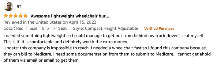 5 Star Reviews From Amazon-Karman Ultra Light Ergonomic Wheelchair