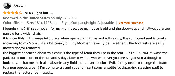 Karman S-115 Ergonomic Wheelchair-Customer Reviews From Amazon 