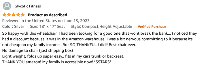 5 Star Reviews From Amazon-Karman Ultra Light Ergonomic Wheelchair