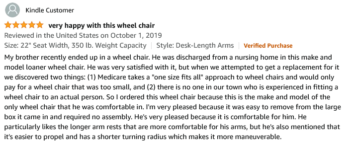 5 Star Reviews From Amazon- Invacare Tracer IV Wheelchair
