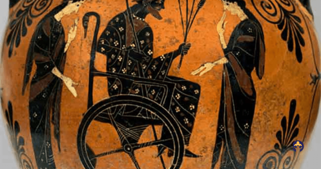 The History Of The Wheelchair-Greek pot with picture of a wheelchair-