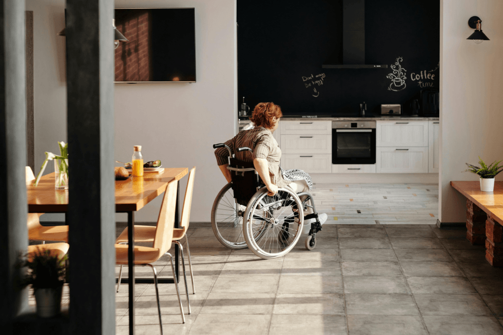 Lady in a wheelchair in a Adaptive Kitchen