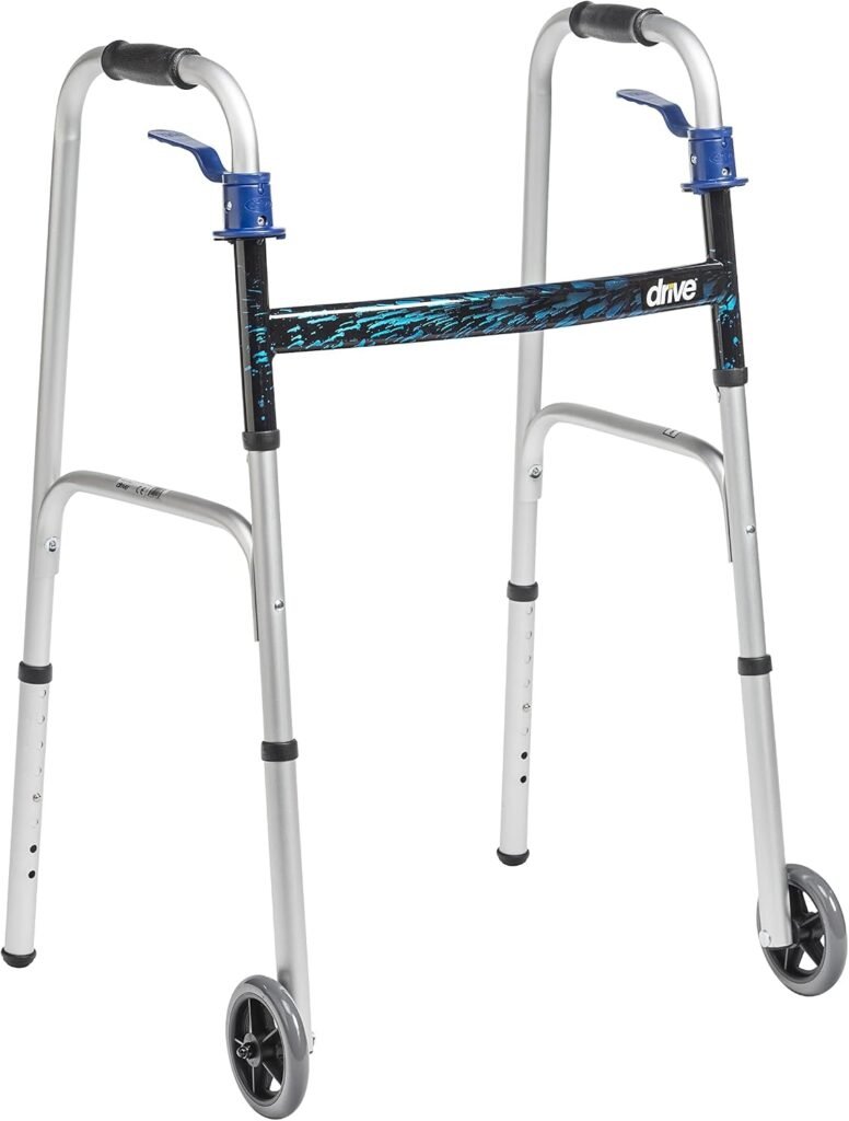 Two-wheel walker with front wheels and rear glide tips for easier indoor movement
