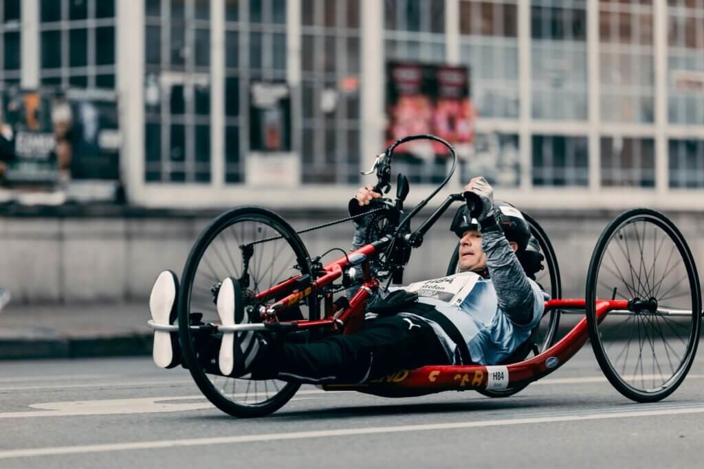Man in a Handcycles (Hand Bikes) racing