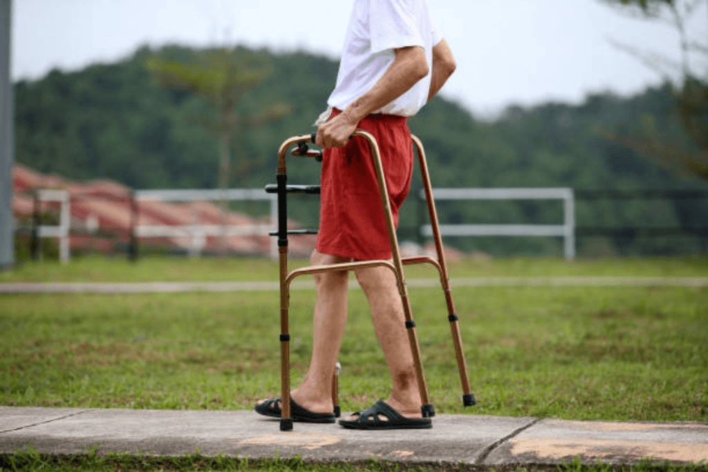 Man using a standard walker for his safety