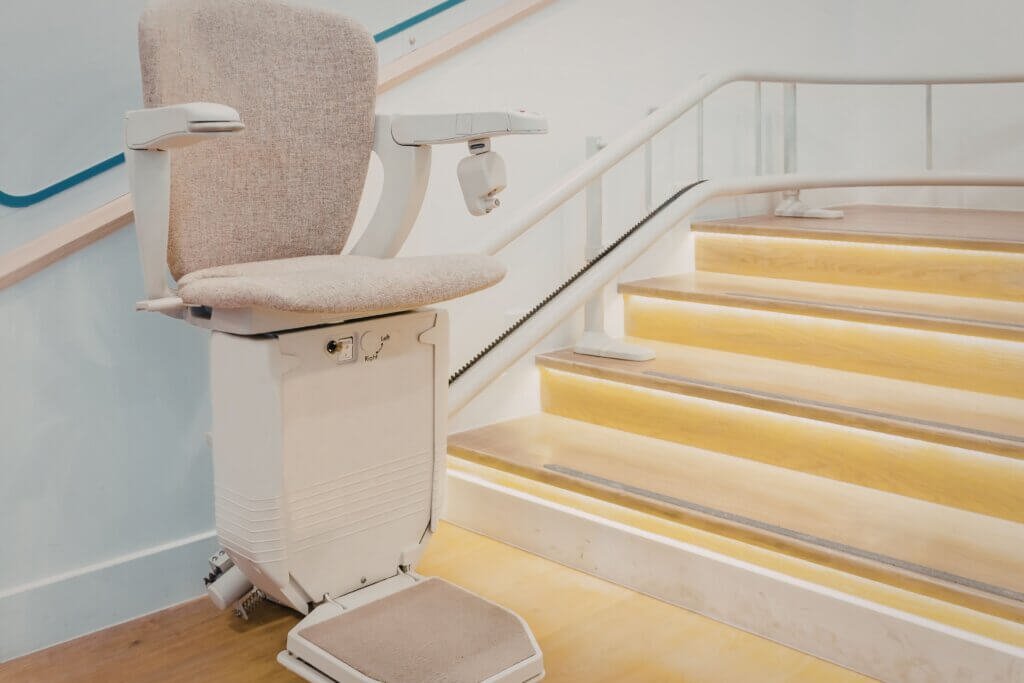 Stair Lift on a lighted staircase