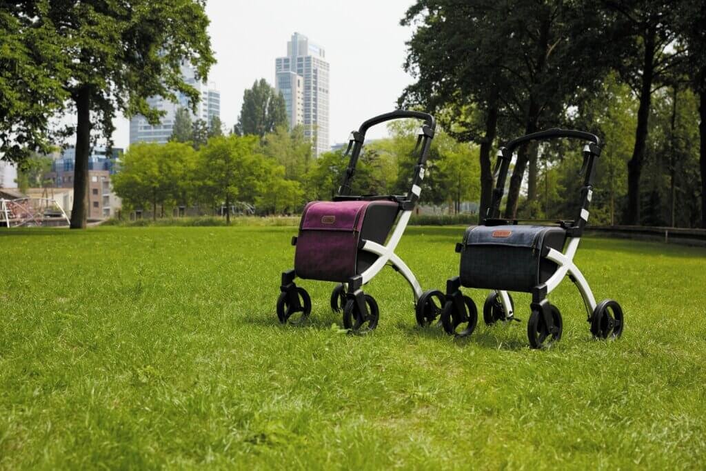 Two rollators hanging out in the park