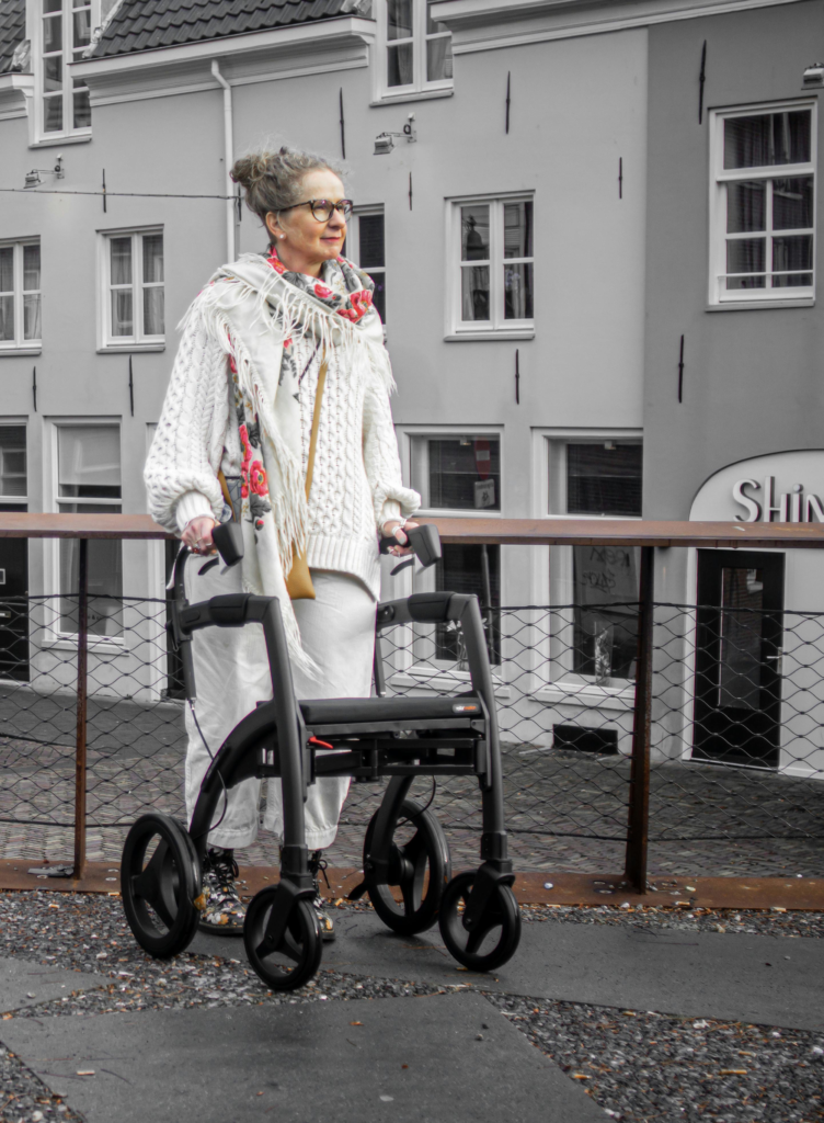 Woman outside enjoying her walker