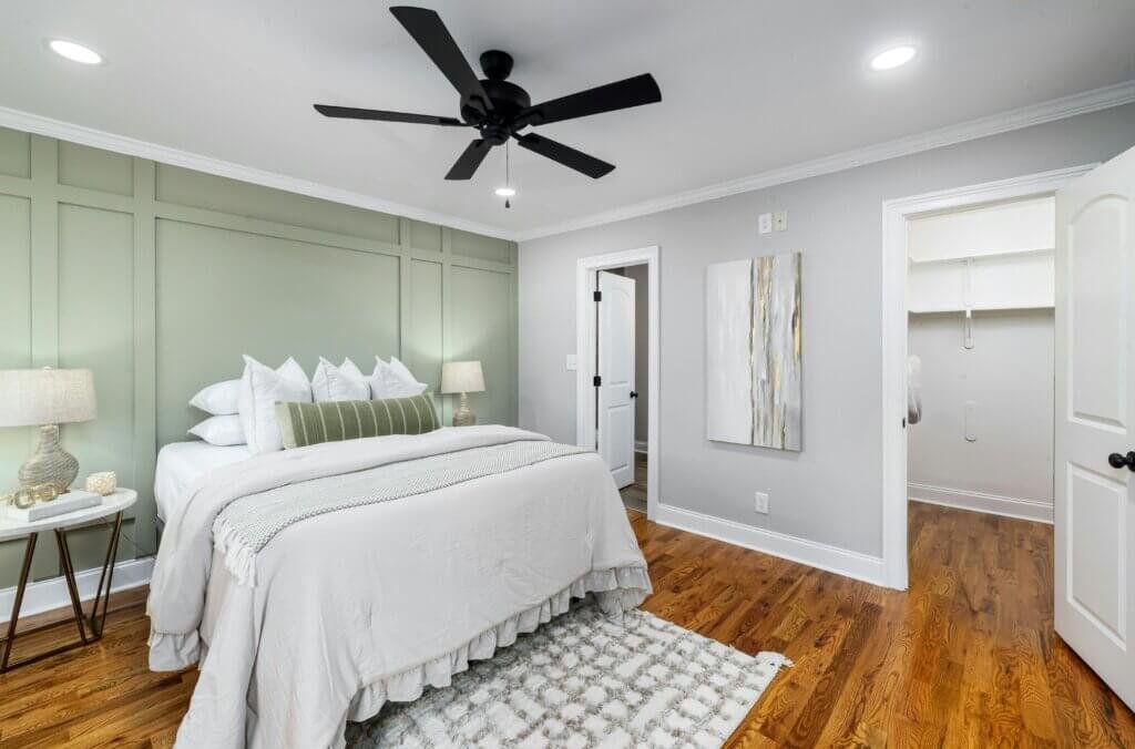 Well lit bedroom with no clutter to prevent falls
