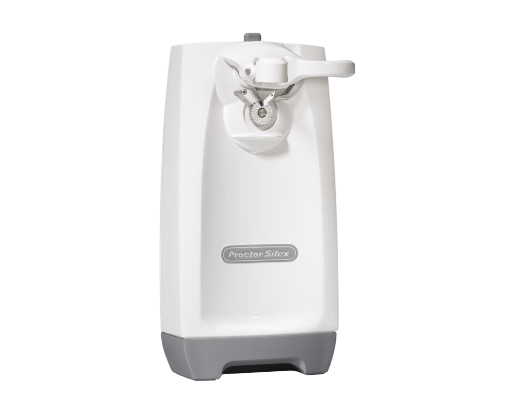 Electric can opener designed to help people with arthritis, limited hand strength, and reduced grip strength open cans safely and easily.