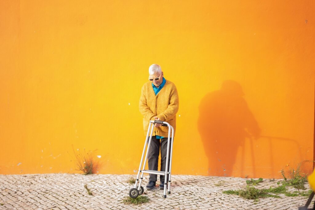 Senior Using a Standard Walker Outdoors for Safe Mobility