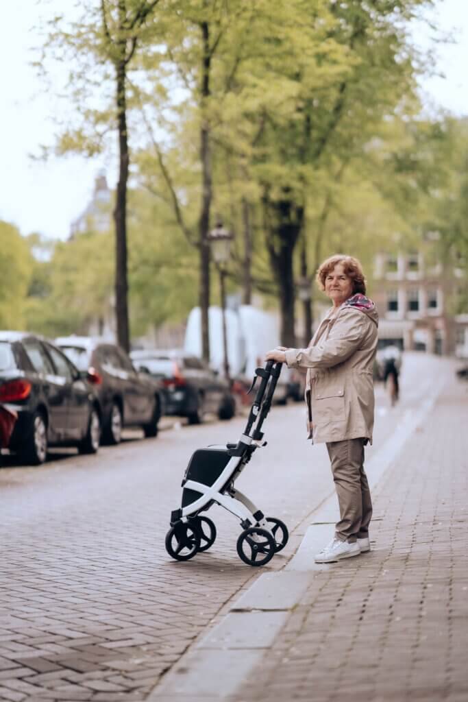 woman taking a walk using her walking