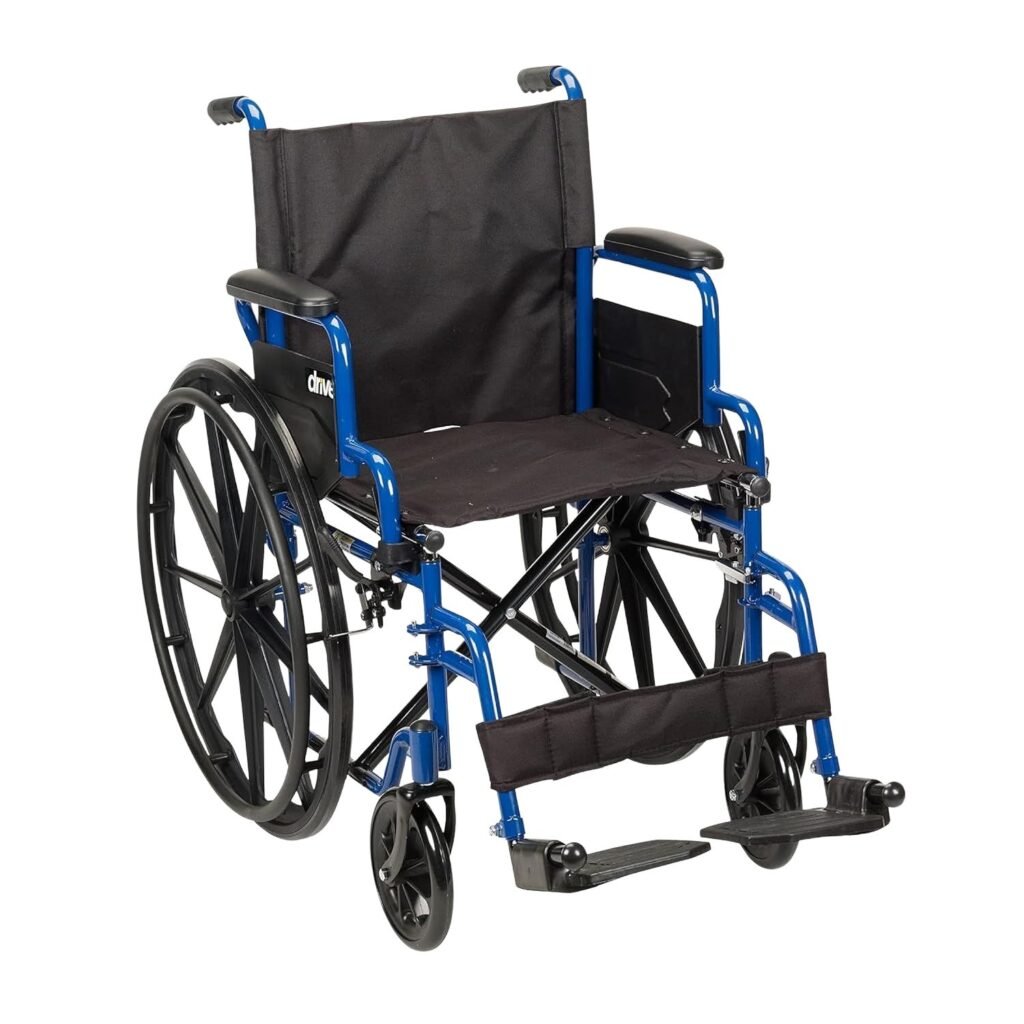 Drive Medical Blue Streak Lightweight Wheelchair, Footrests, 18 Seat