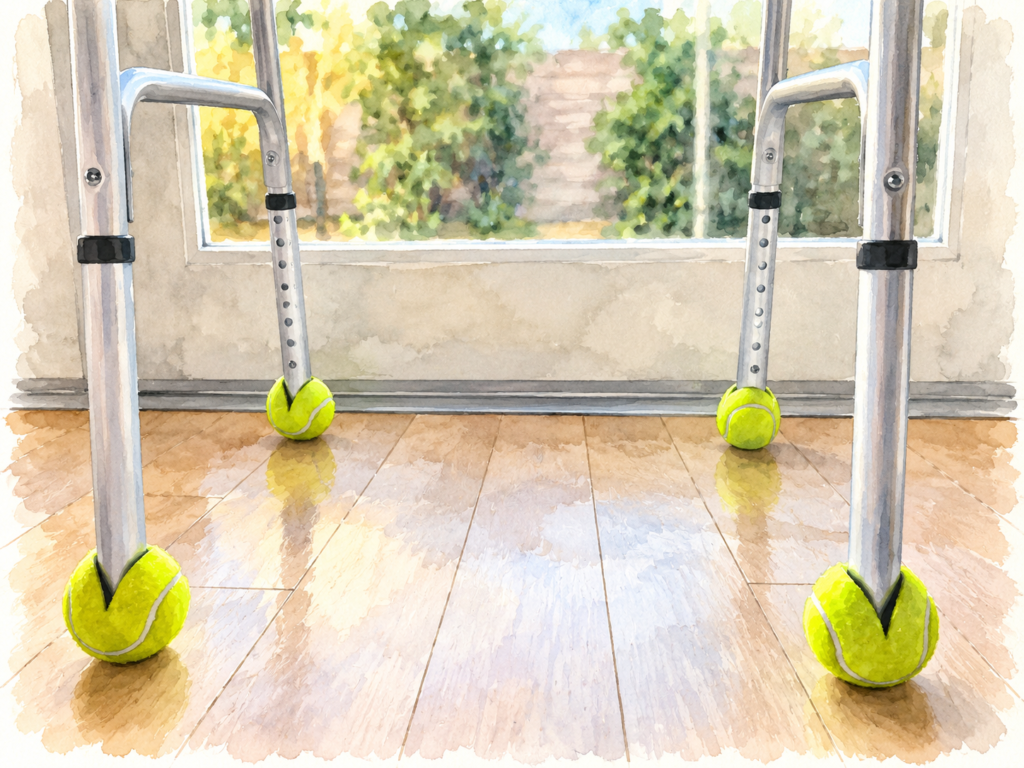 TWhy Do People Put Tennis Balls on Walkers? - ennis balls attached to the legs of a walker to help it glide across a hard floor.